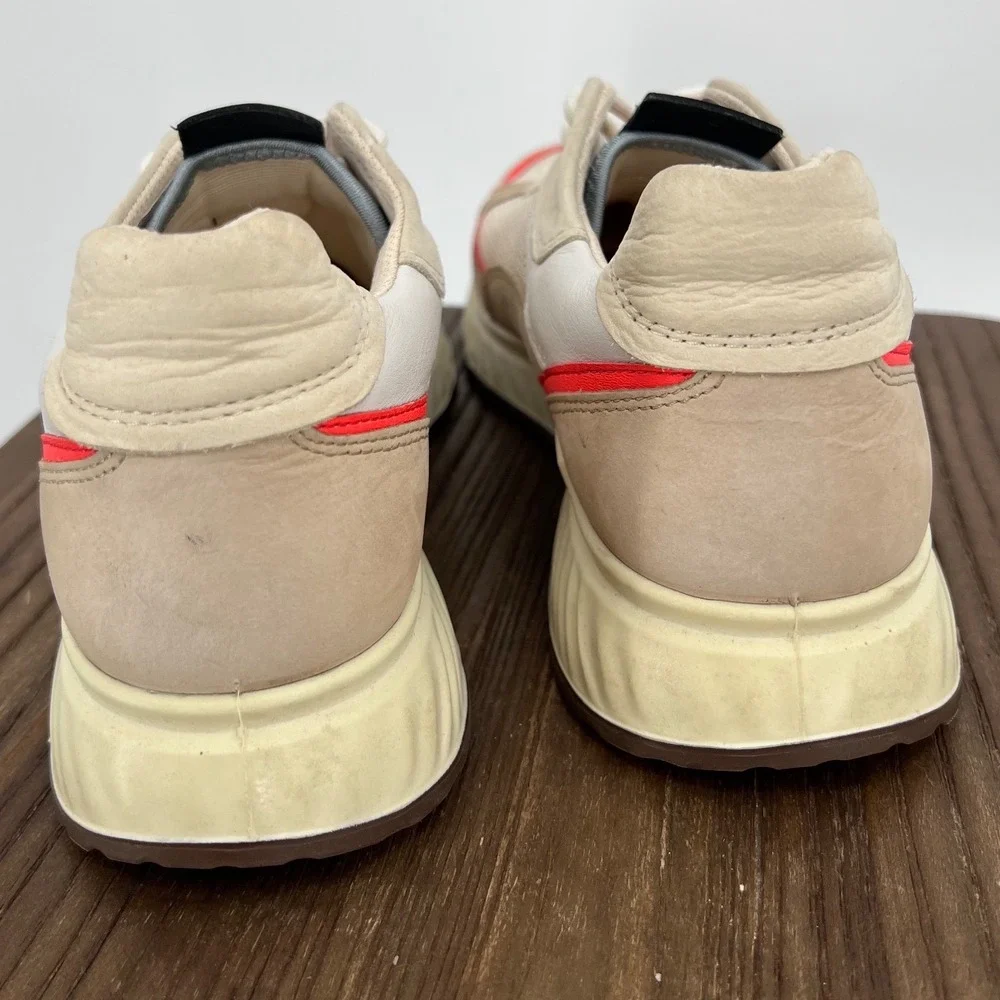 ECCO ST.1 Lite Sneakers Beige White Orange Leather Mesh Low Top EU 39